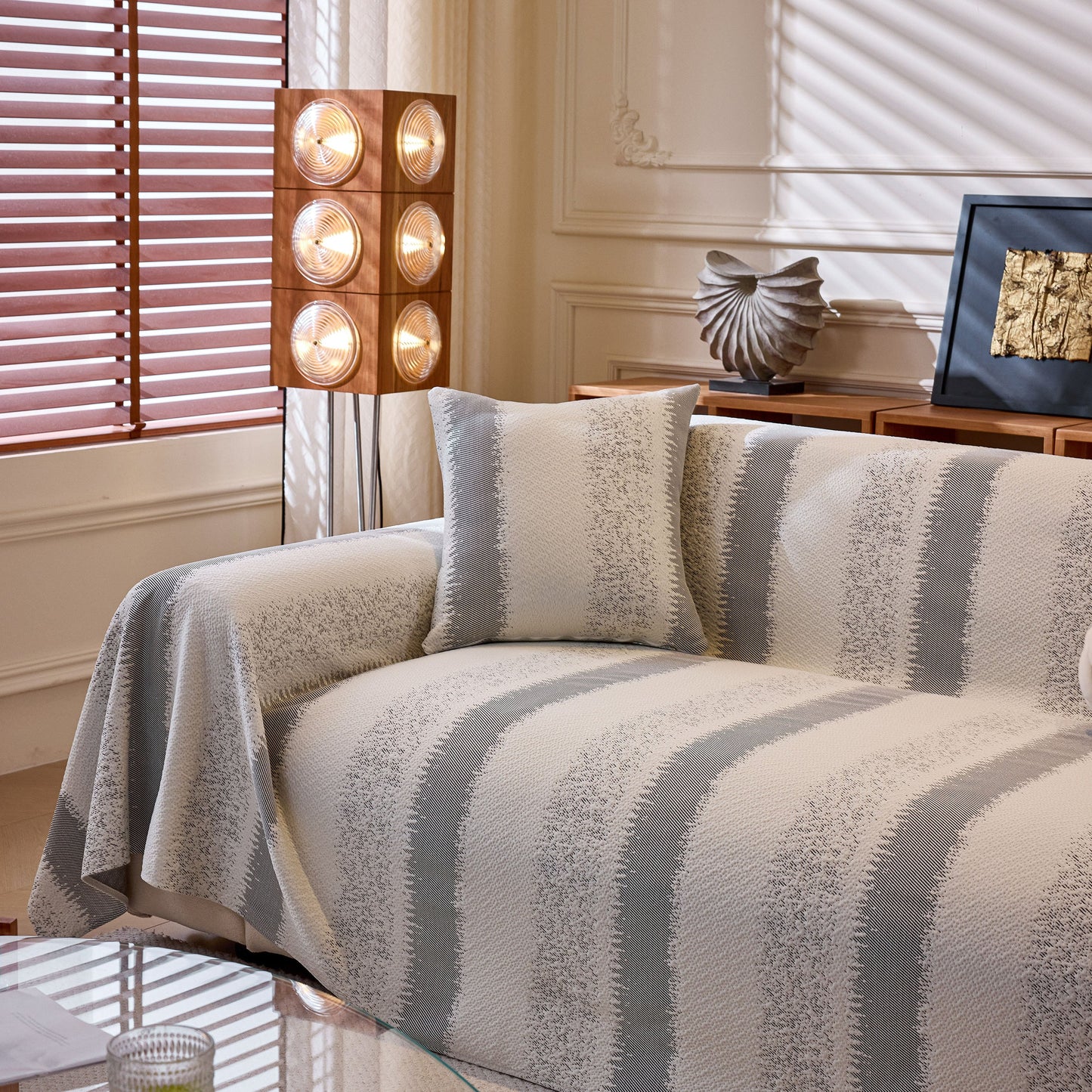 Modern Striped Sofa Throw Blanket, Lightweight Couch Cover for Summer Seating