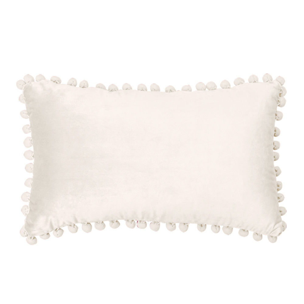 [IN-1X169-3 D-Green] Rectangular Pompoms Throw Pillow cover and insert size 12"x20" lumbar pillow