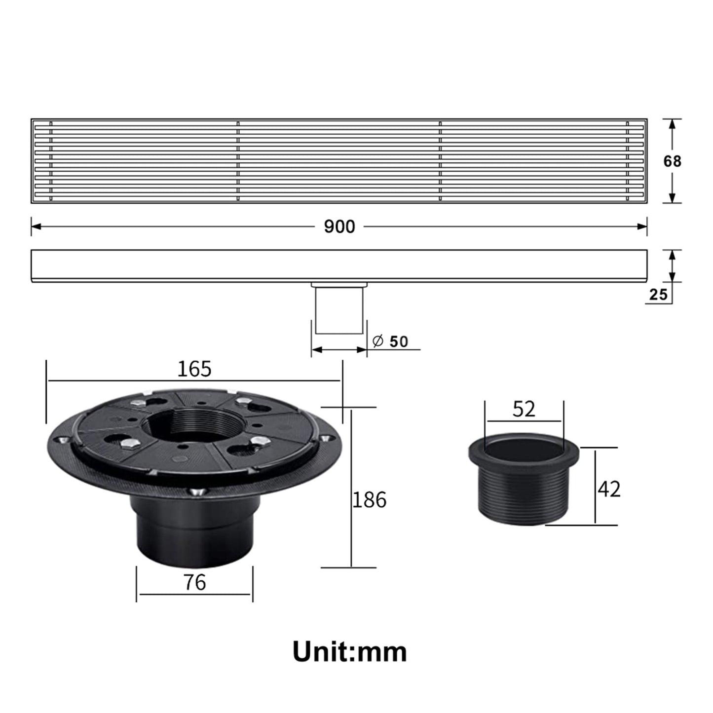 Oil Rubber Bronze Linear shower drain stainless steel material 24 inch with tile insert 2-in-1 cover with hair strainer and adjustment feet