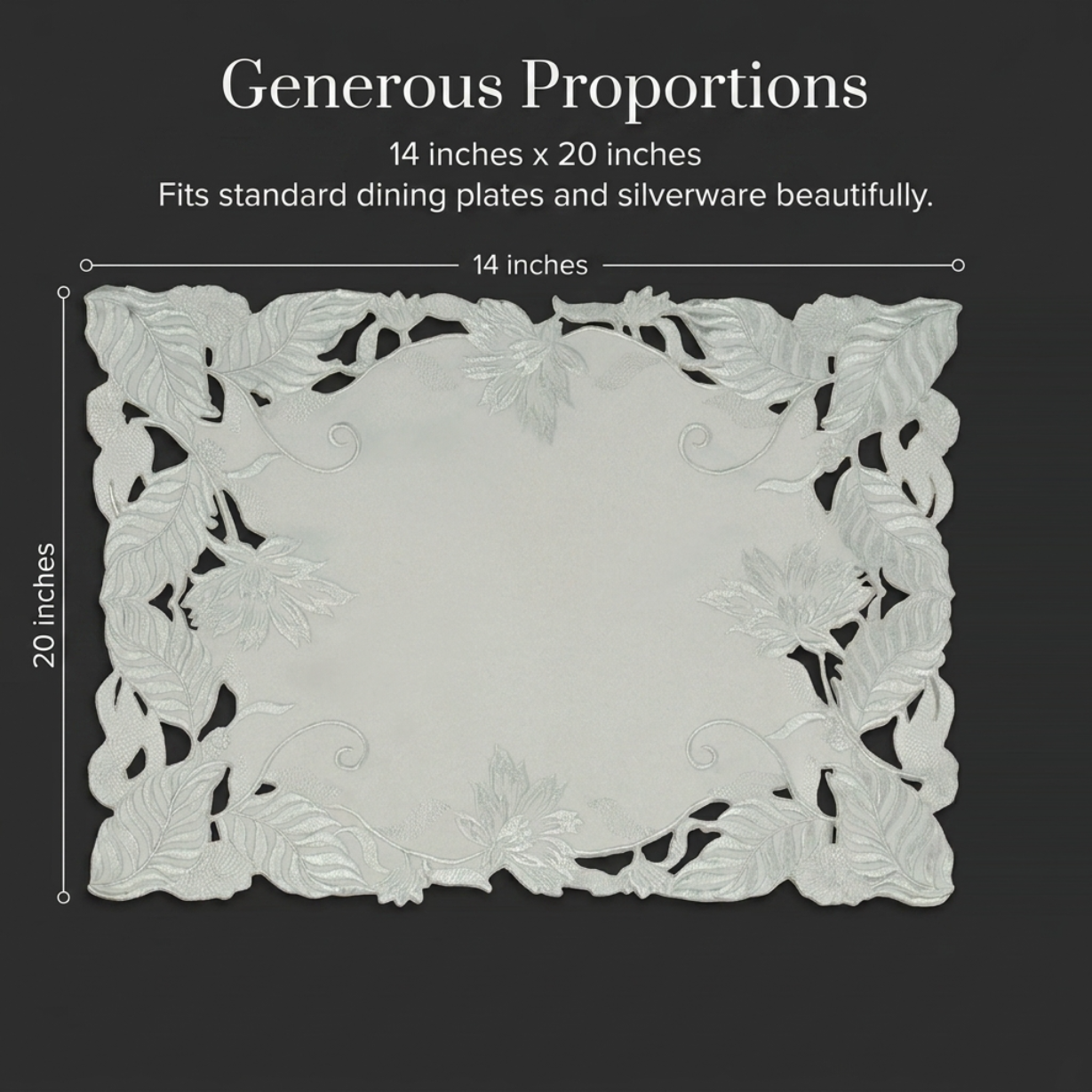 European Embroidered Placemats - Rustic Gray Table Mats 14x20 Inch for Indoor Outdoor