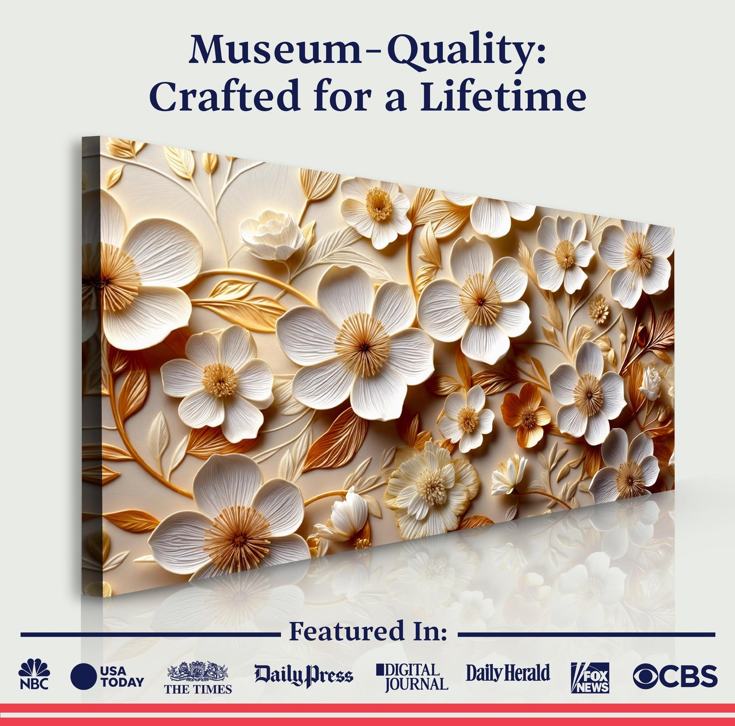 White And Golden Blooms Impasto Wall Art