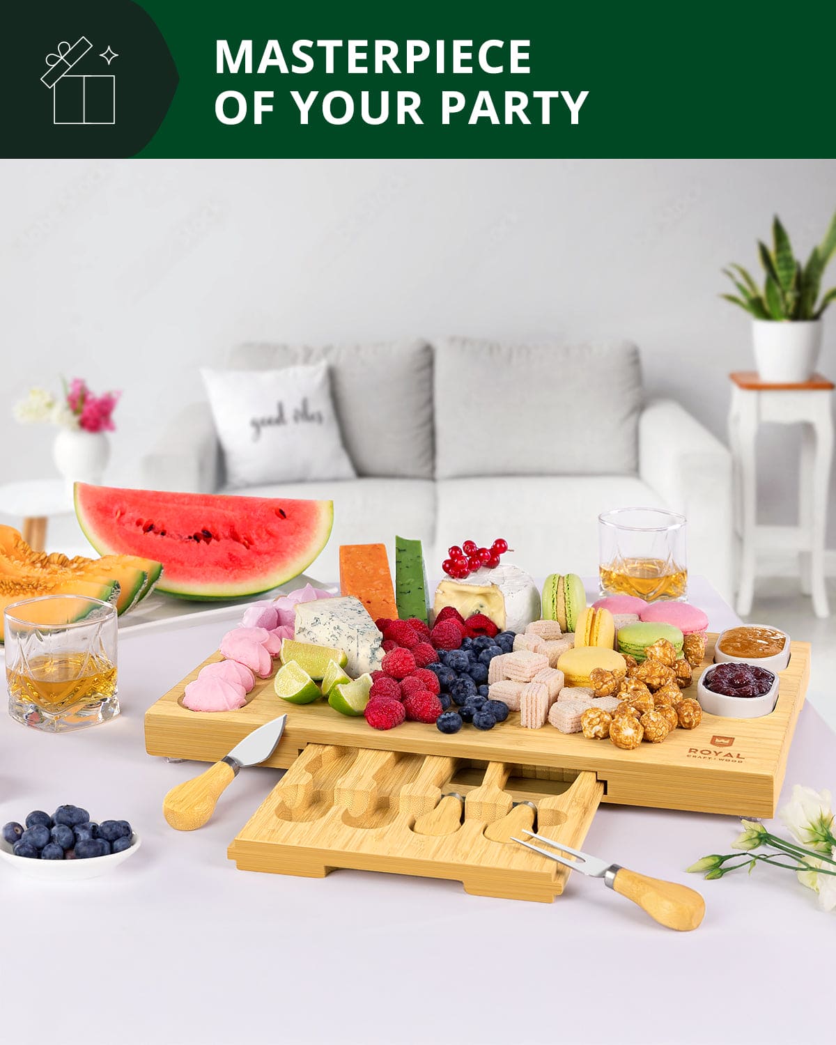 Cheese Board Set w/knives, 16.5“x11”