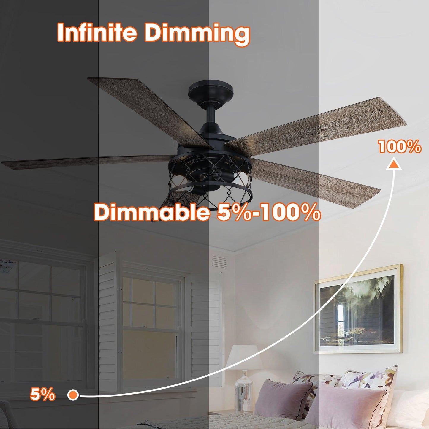 52" Windmill Modern DC Motor Downrod Mount Reversible Ceiling Fan With Lighting And Remote Control
