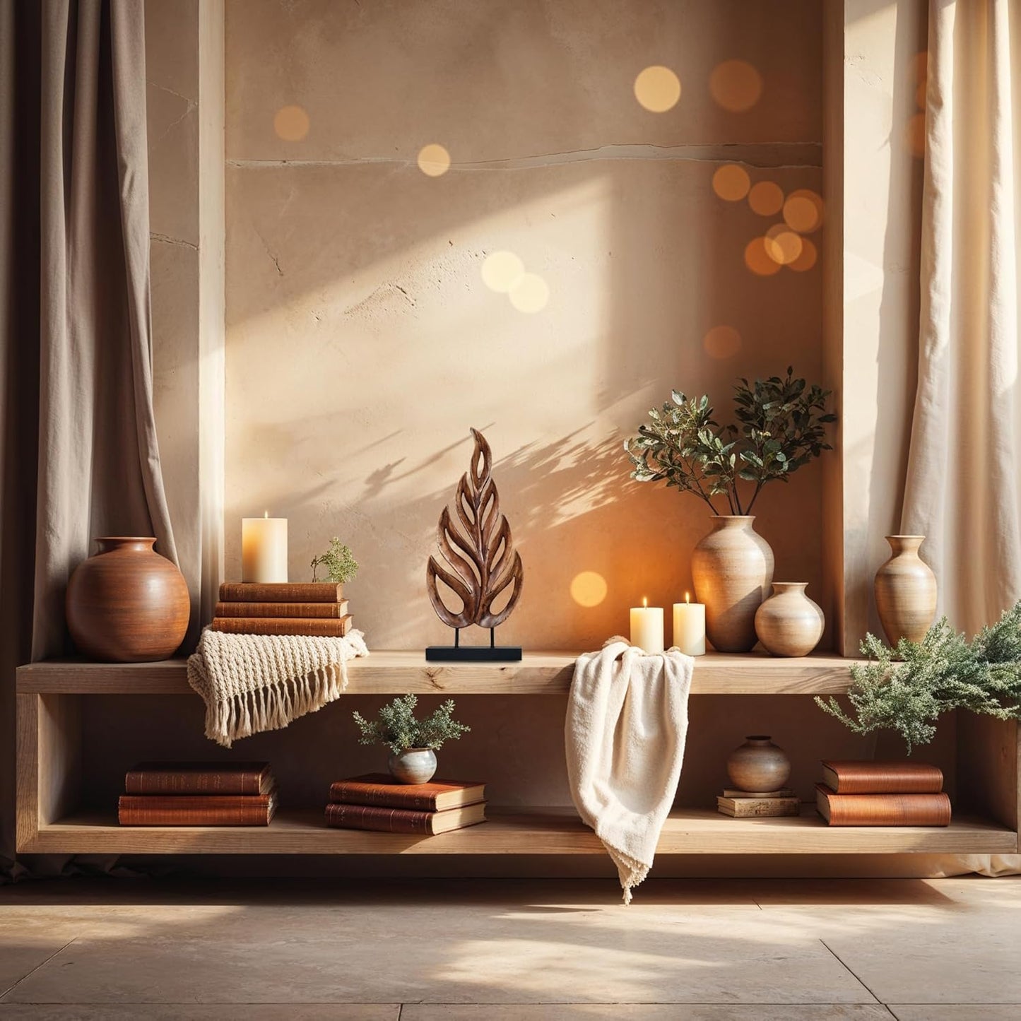 Handmade Wooden Sculpture – Medium Wooden Leaf | Acacia Wood Decor, Nature Inspired Art