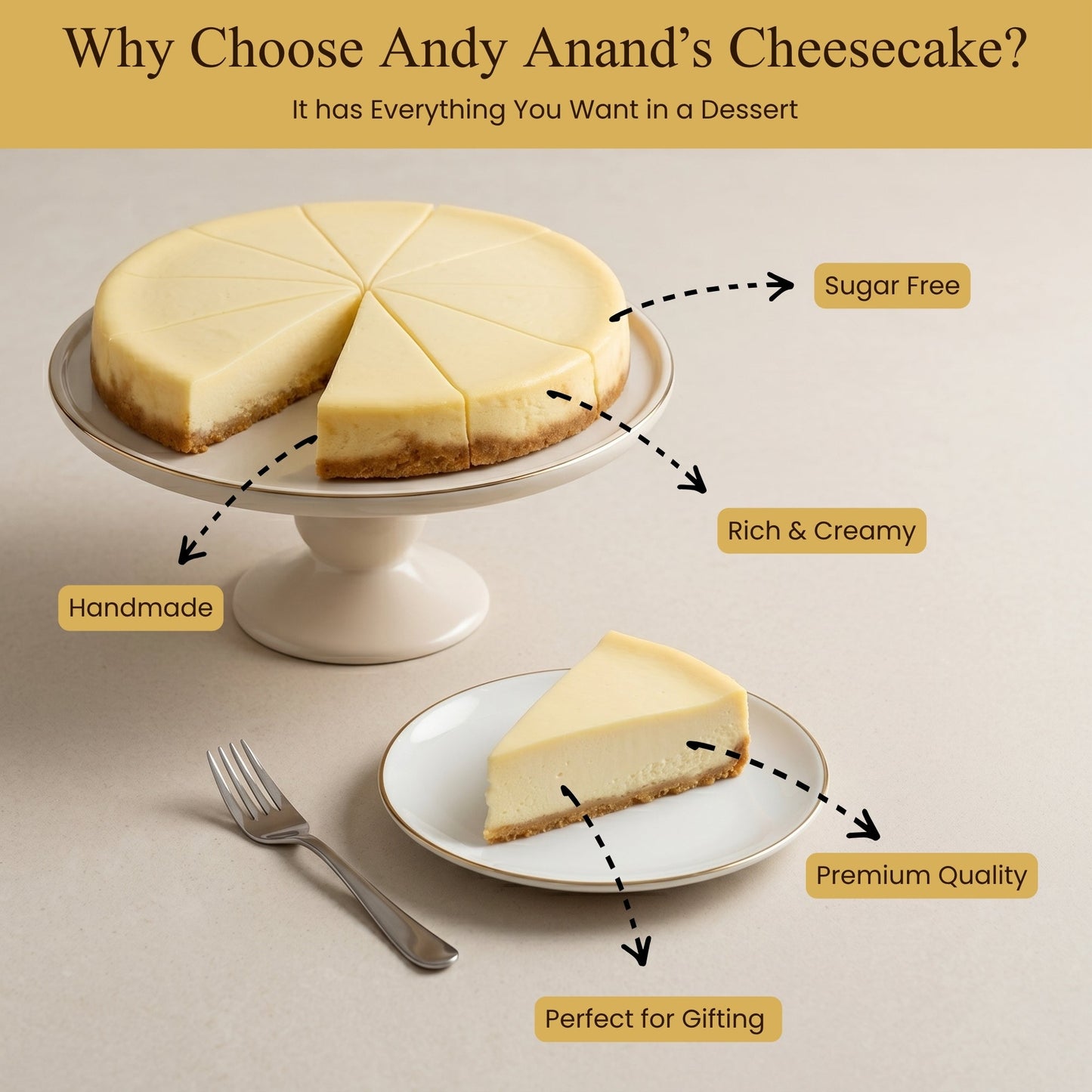 Andy Anand New York Cheesecake, 9-Inch, 2 lb – Freshly Baked with Real California Cream Cheese, All-Natural Ingredients, Birthday Gift Box