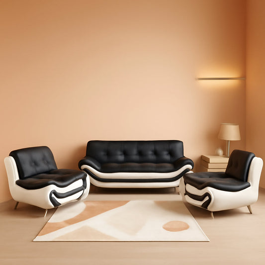 Living Room Faux Leather Sofa Set 3 Piece Black White