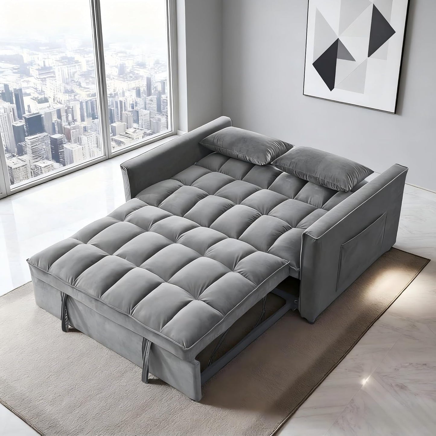 54 Inches Convertible Sofa Bed With Adjustable Backrest