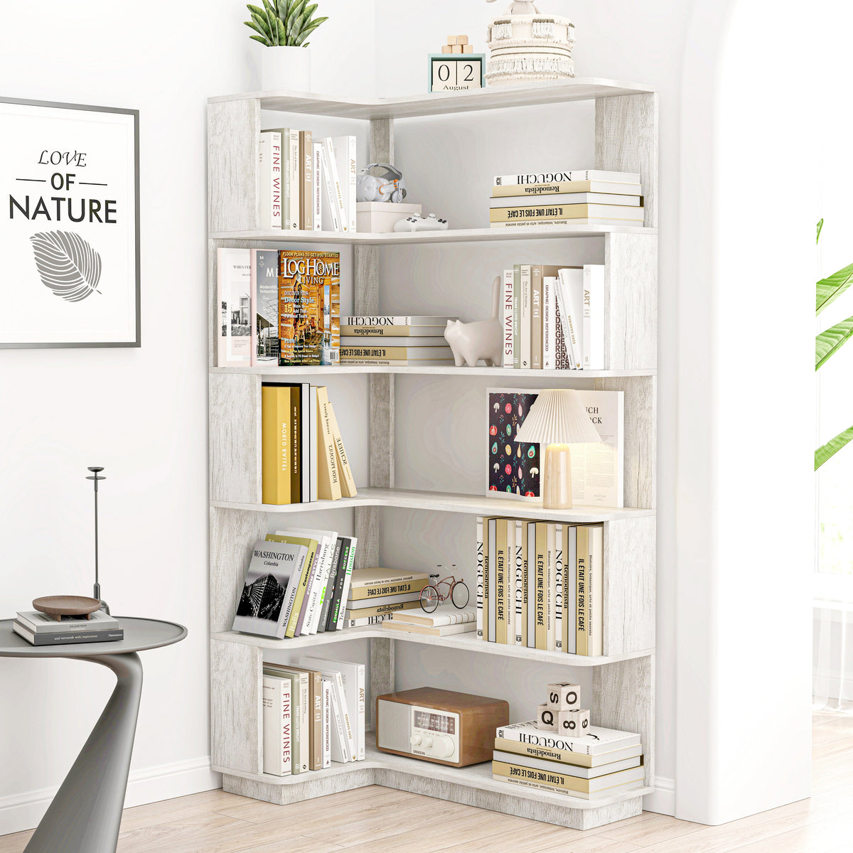 90cm Extended Size 5-Tier L-Shaped Corner Bookshelf