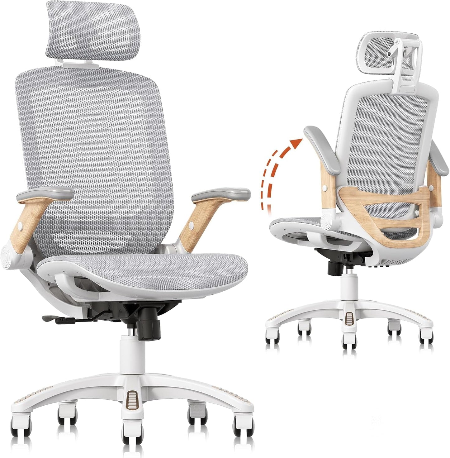 White Mesh Ergonomic Office Chair With Headrest Tilt 400Lbs