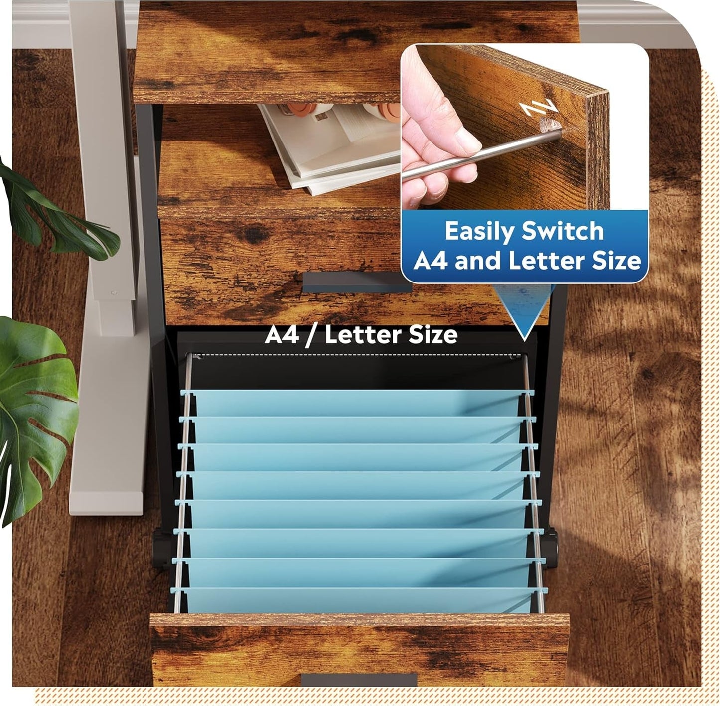 2 Drawer File Cabinet With Mobile Printer Stand Rustic Brown Wood Storage For A4 Or Letter Size Home Office