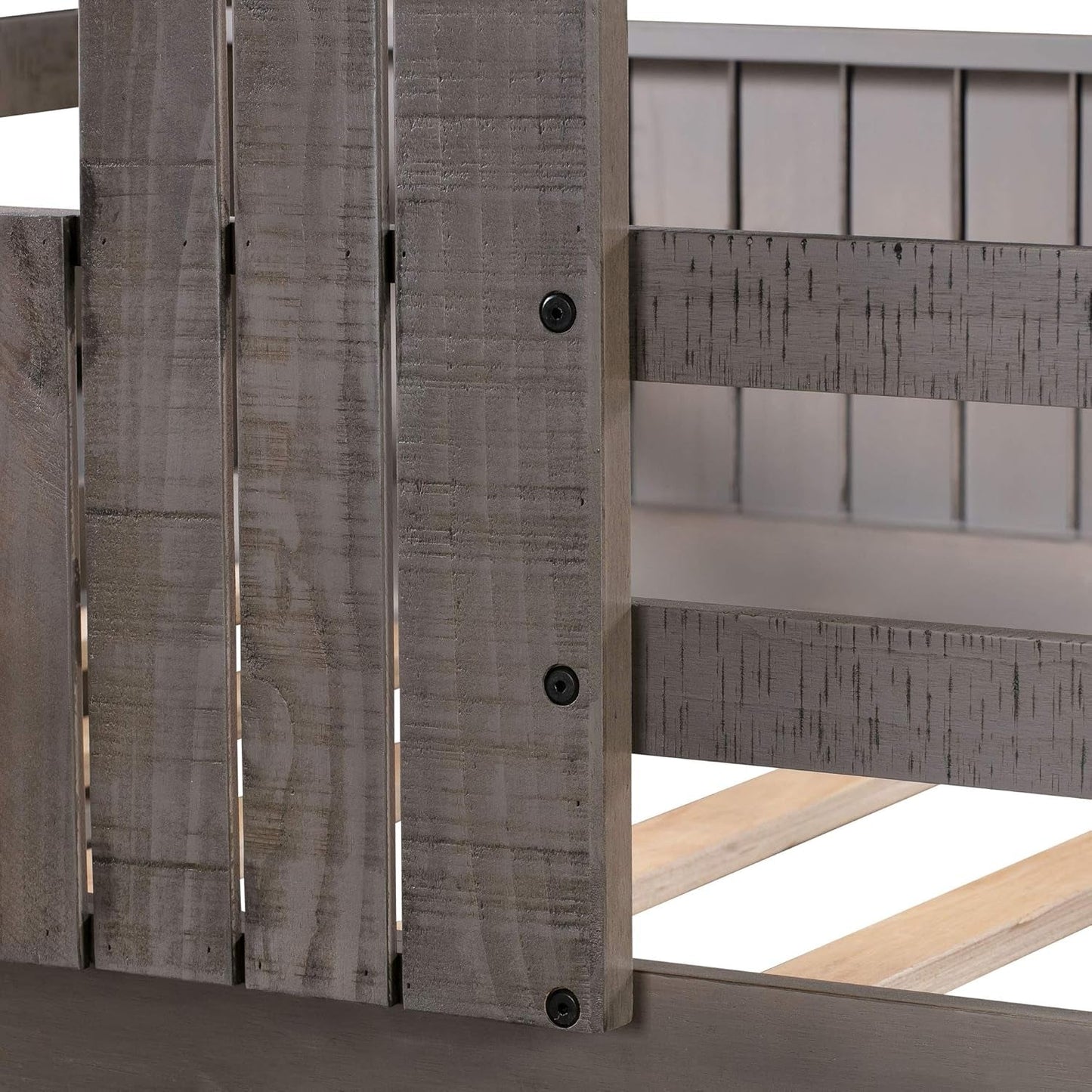 House Bunk Beds Twin Over Full Wood Distressed Grey