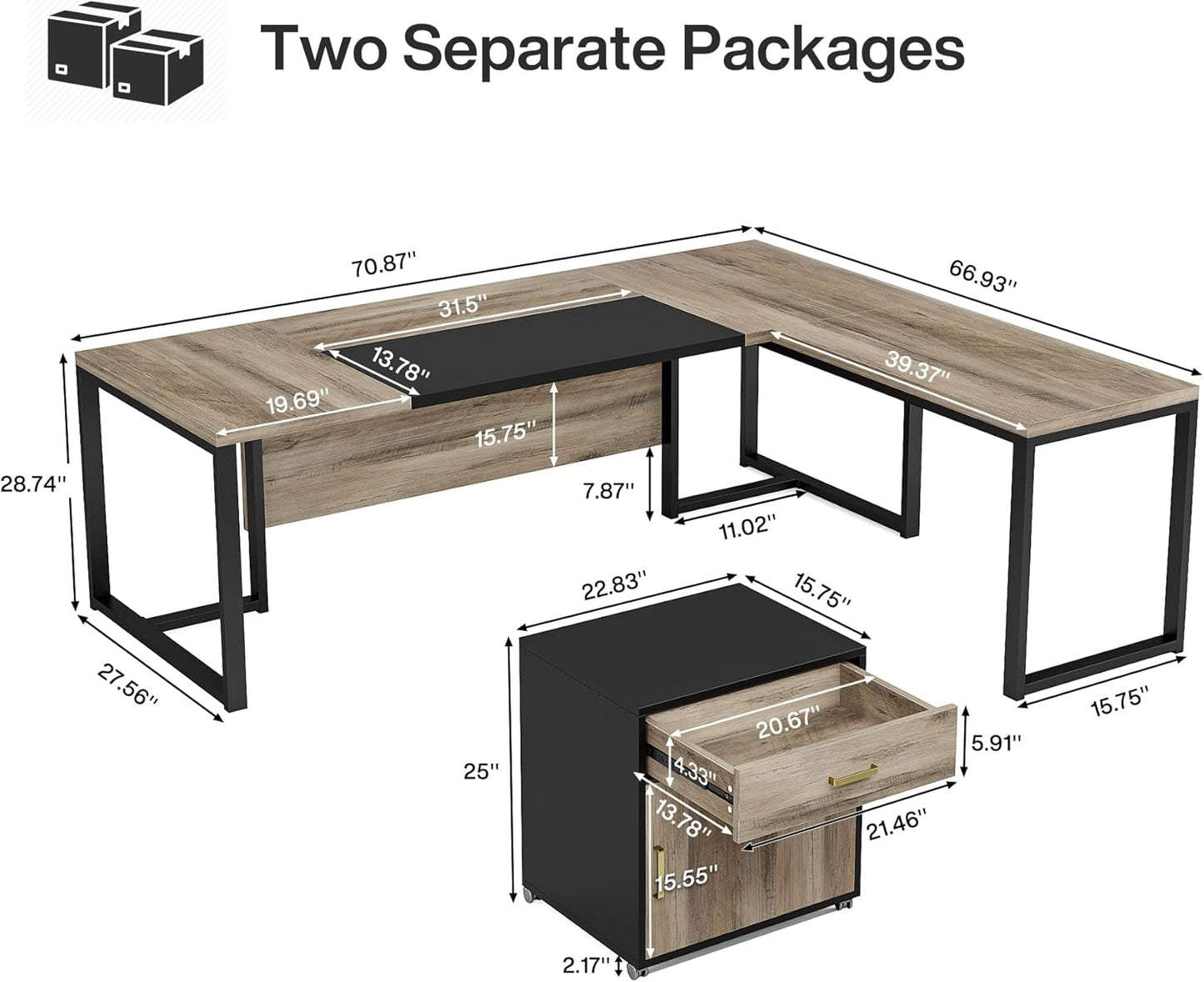 Extra Large L Shaped Executive Desk Retro Gray Drawer Cabinet