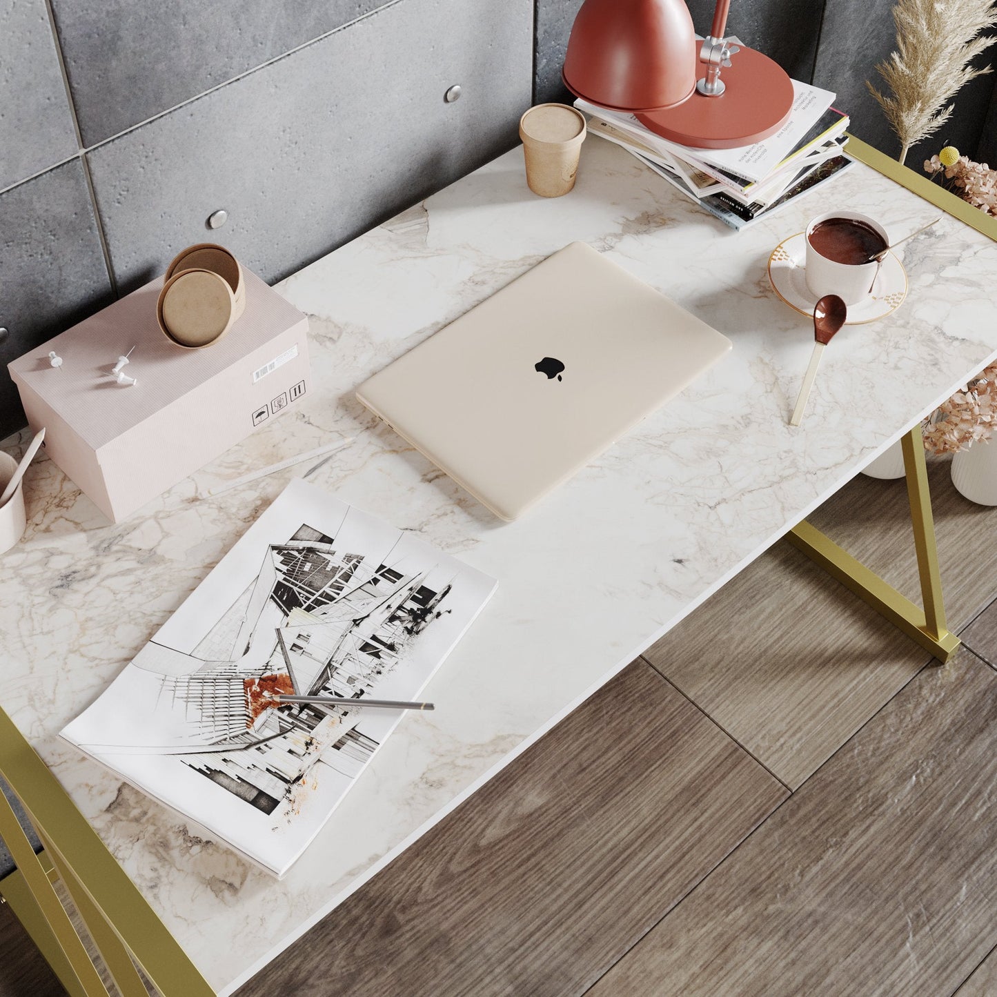 Anemon 47'' Wide Computer Desk with Crossbar Metal Frame