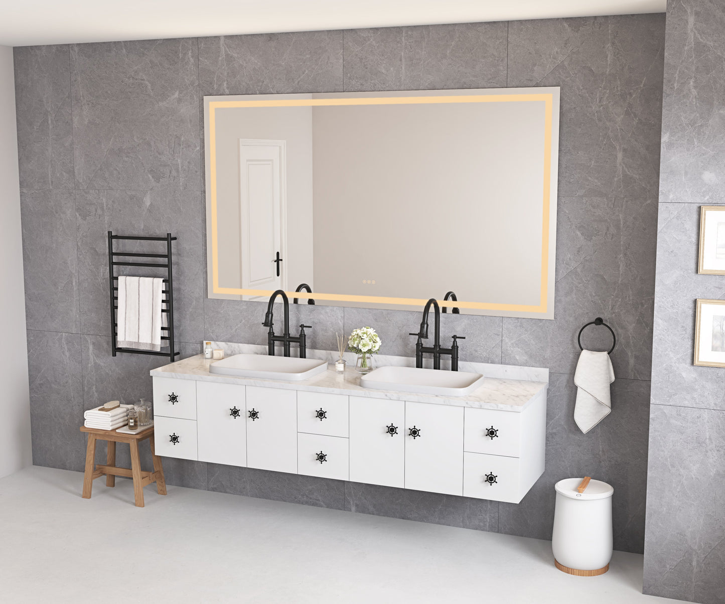 84 x 48 Inch LED Bathroom Mirror with Front and Backlight
