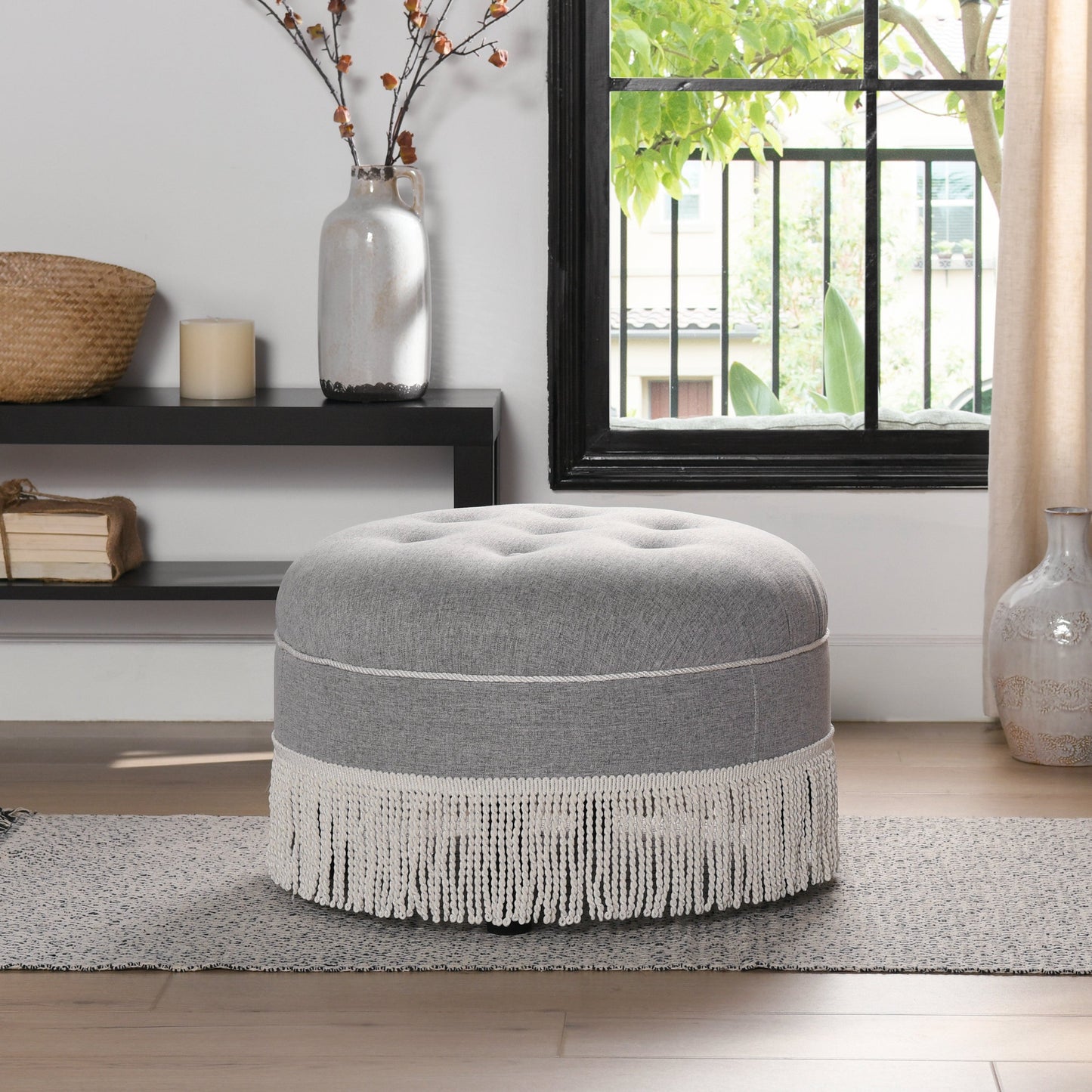 Yolanda 24" Round Upholstered Accent Ottoman