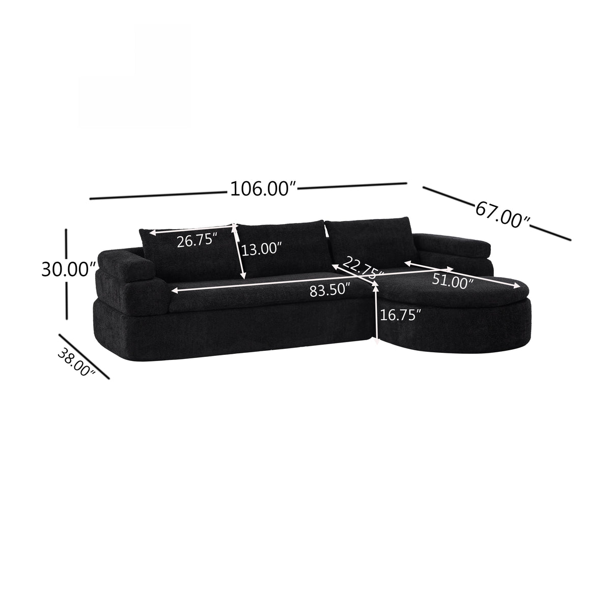 106" L-Shape Sectional Sofa - Black