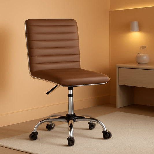 Mid Back Leather Armless Ribbed Task Chair Swivel Office