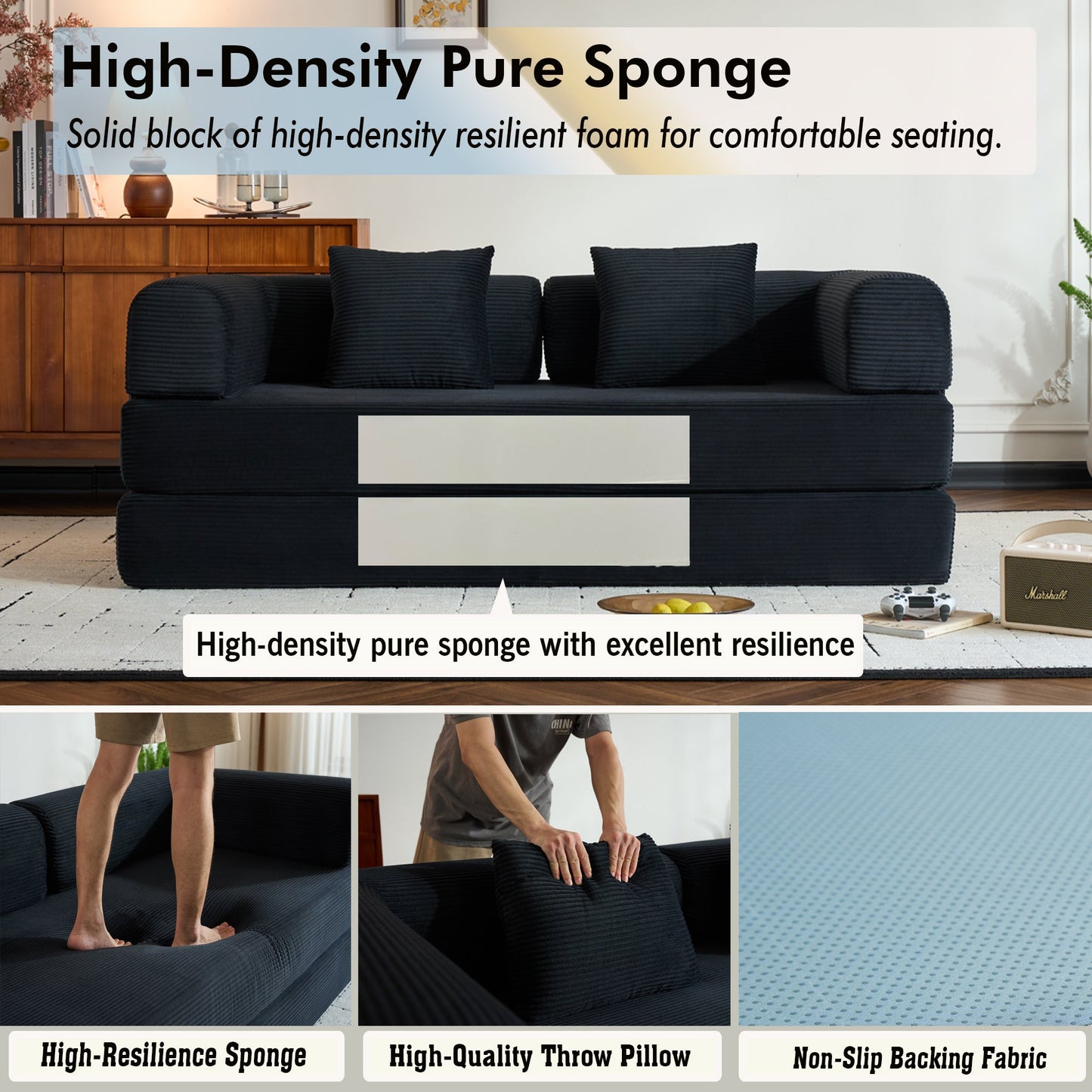 Convertible Sleeper Sofa Bed with Cylindrical Pillow
