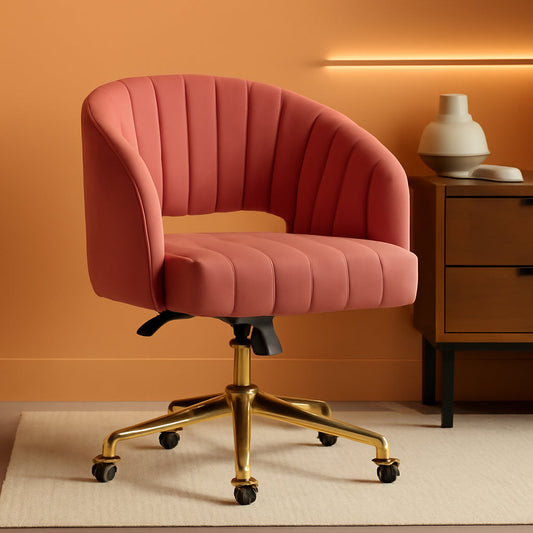Rose Velvet Office Desk Chair With Ergonomic Design And Swivel Wheels