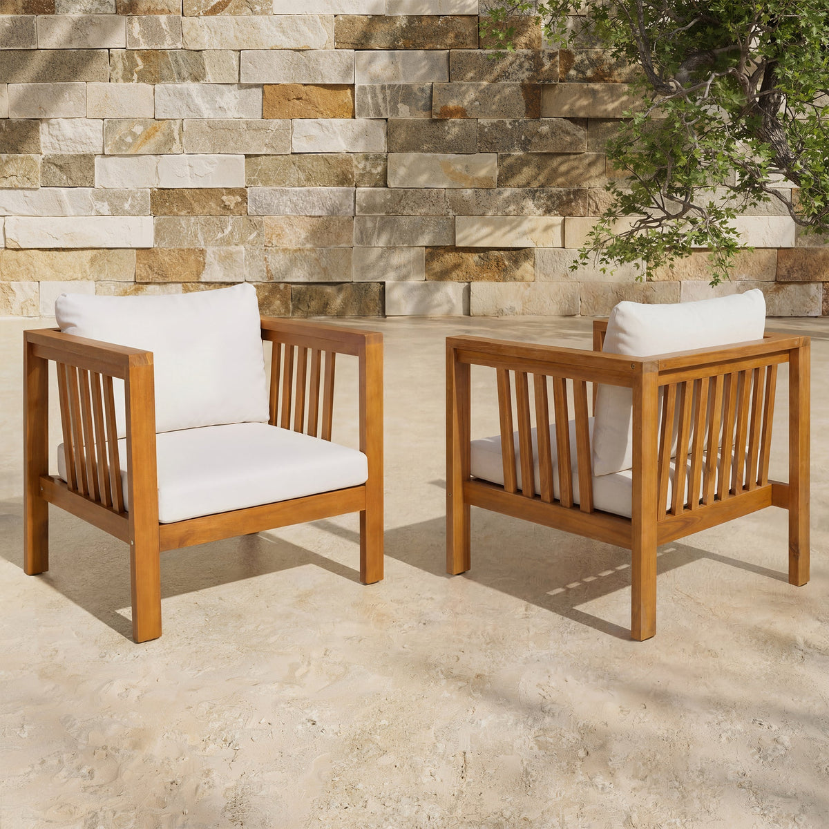 Set of 2 Outdoor Acacia Wood Club Chairs