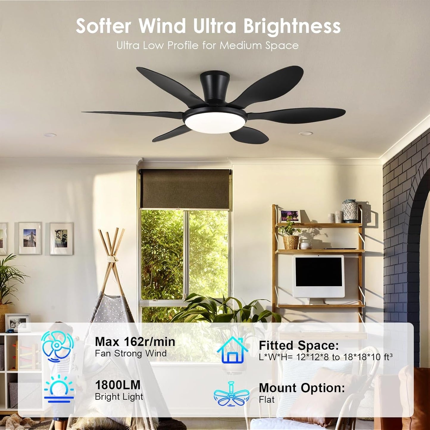 51 Inch Black Ceiling Fan With Light And Remote Control
