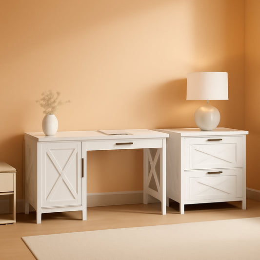 Key West 54W Computer Desk With Keyboard Tray And 2 Drawer File Cabinet