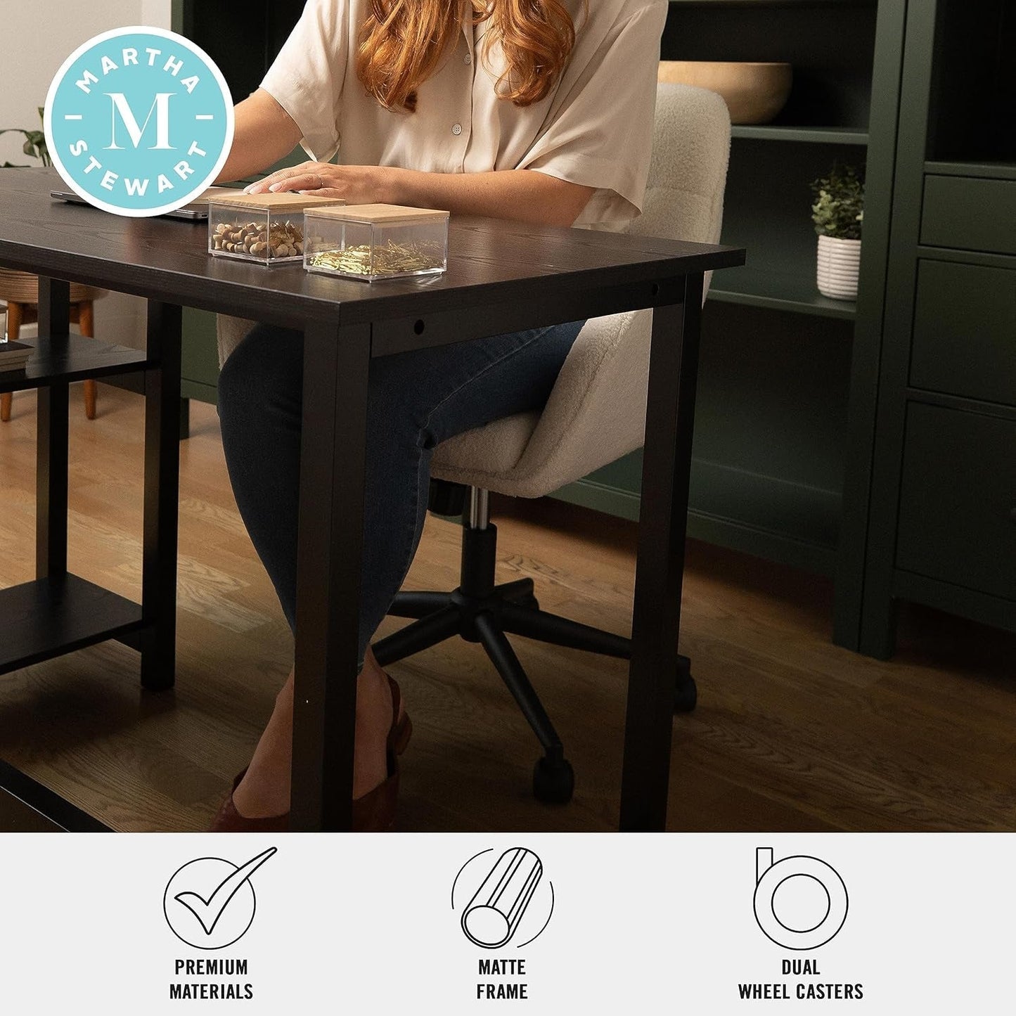 Rayna Swivel Task Chair White Boucle With Oil Rubbed Bronze