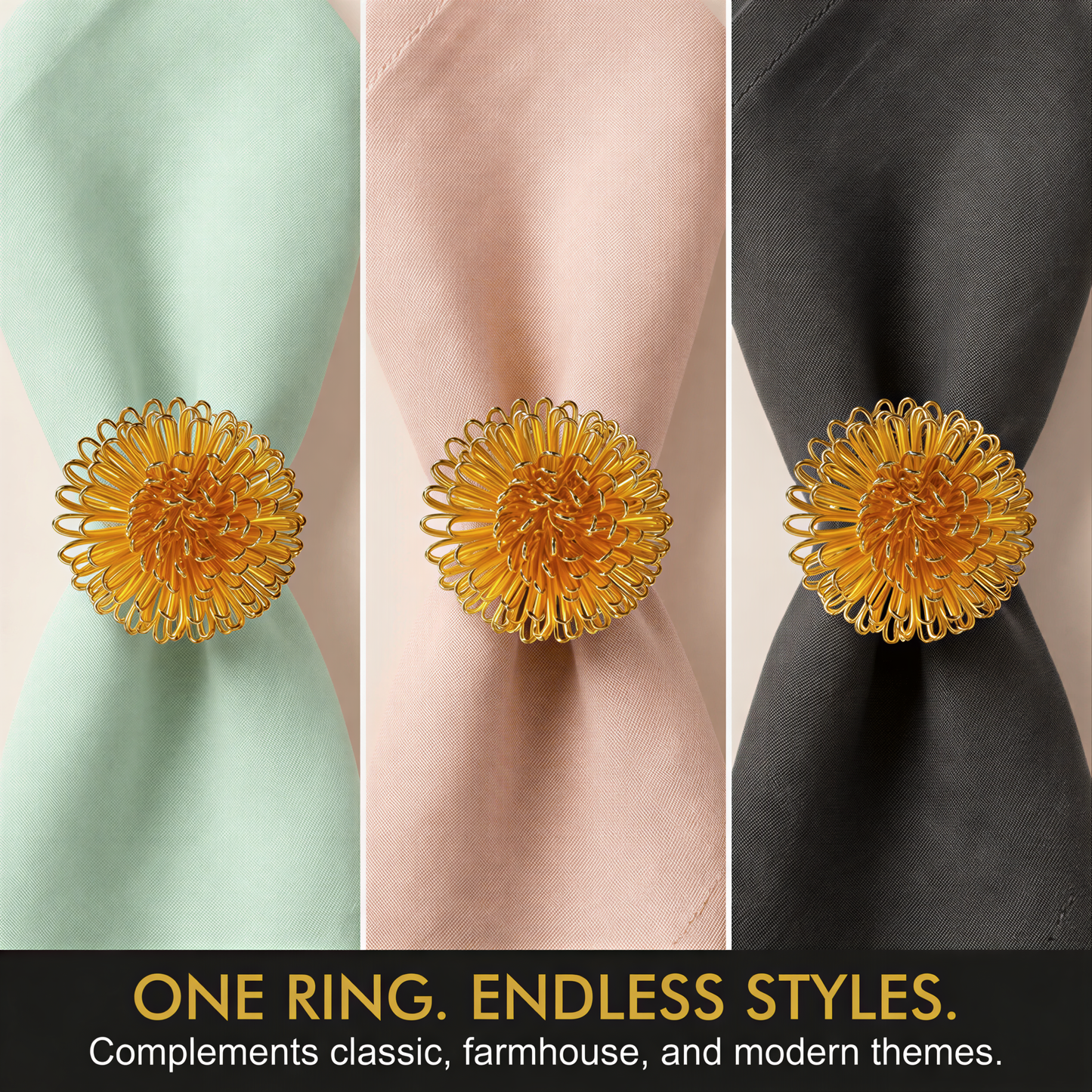 Gold Floral Napkin Rings – Elegant Rust Resistant Table Decor Accent