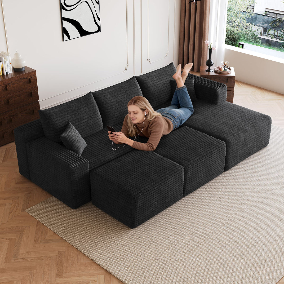 95" Cloud Sectional Sofa with 2 Ottoman