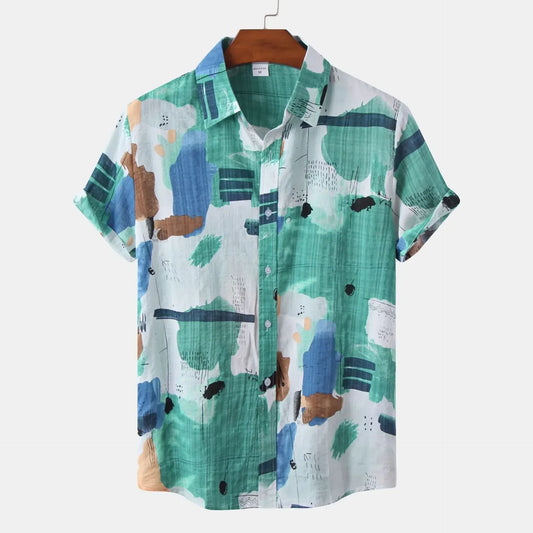 Abstract Print Short Sleeve Button-Up Shirt