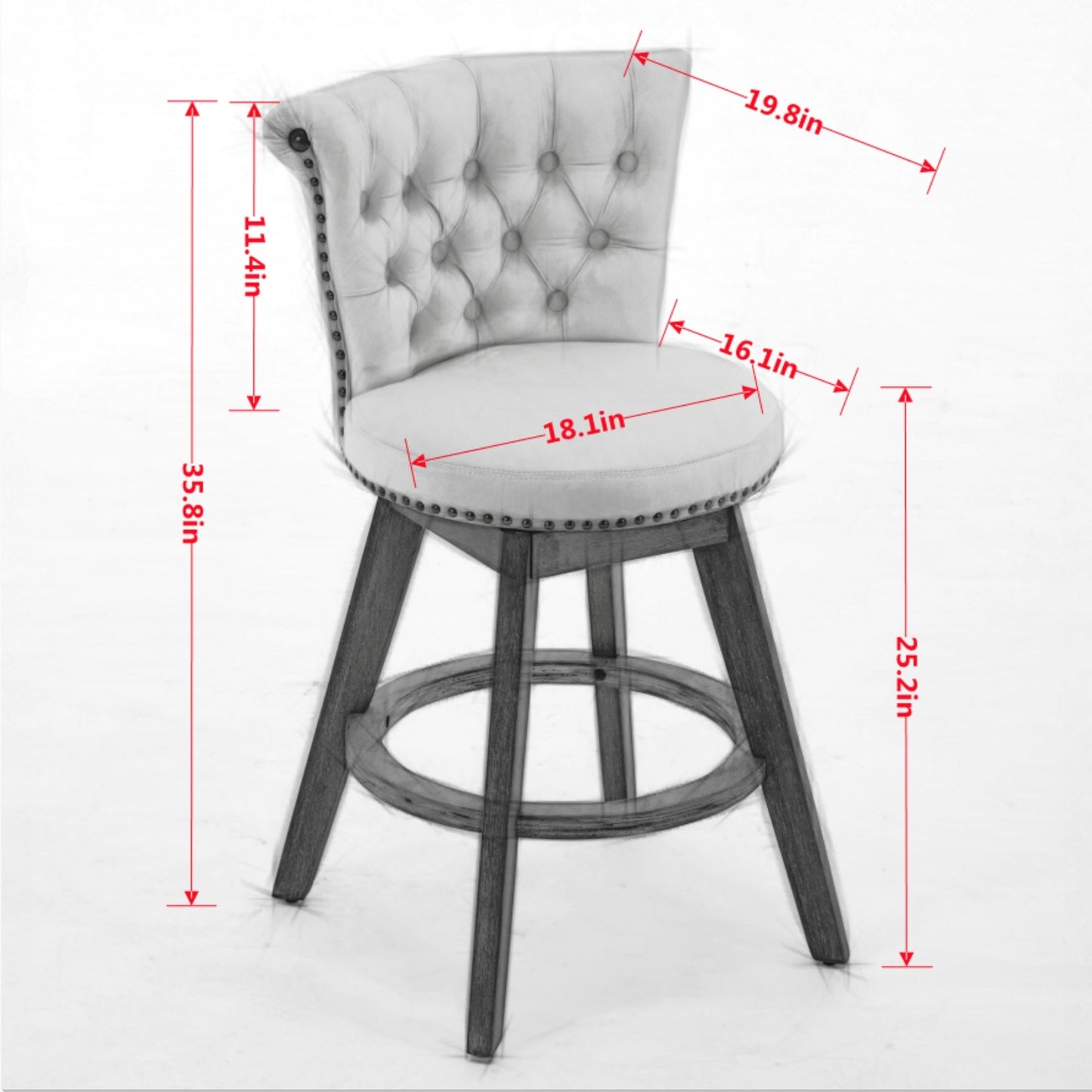 26" Counter Height Bar Stools Set of 2 with 360° Swivel and Velvet Upholstery