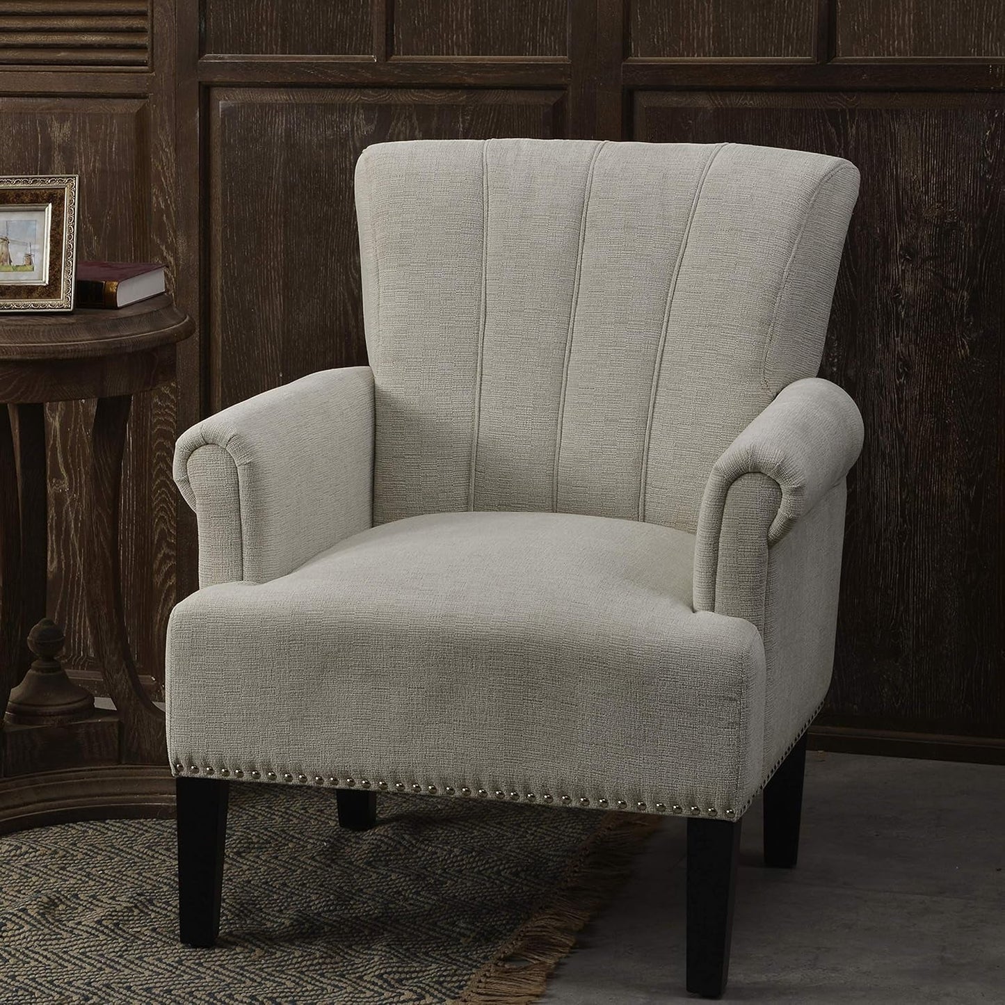 Cream Polyester Tufted Mid Century Upholstered Chair