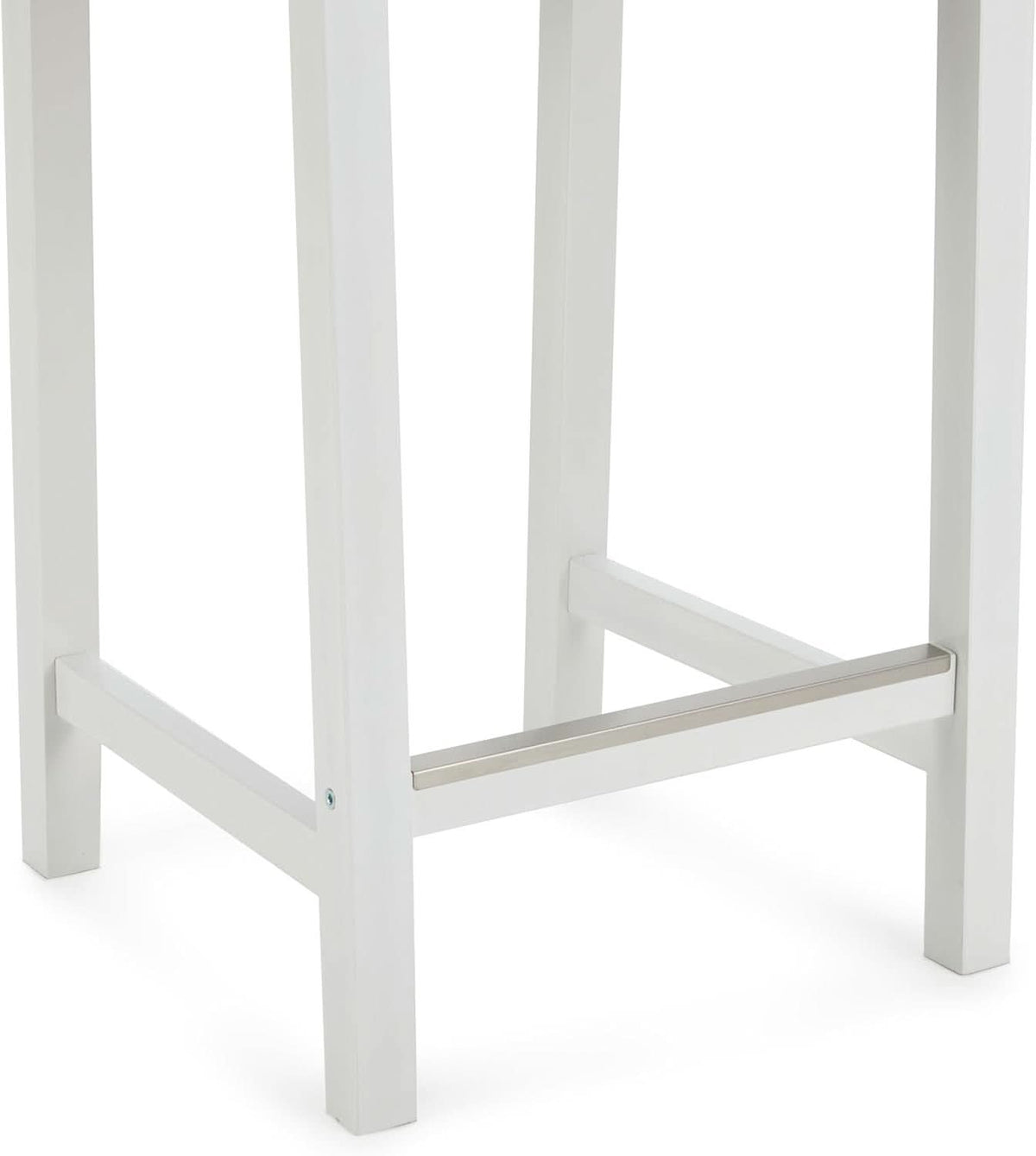 White Wooden Bar Stool With Backrest, Counter Height