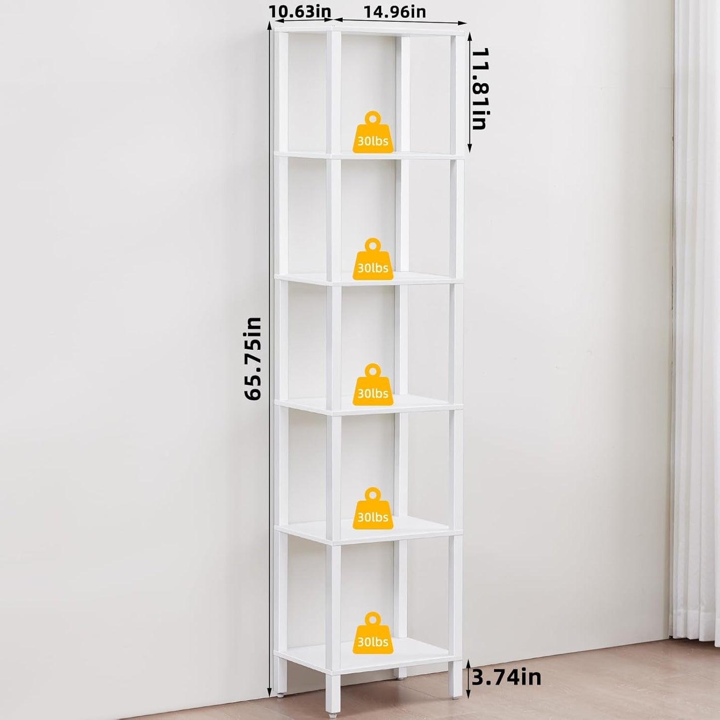 66 Inch Tall Bookshelf 6 Tier Slim Storage Display