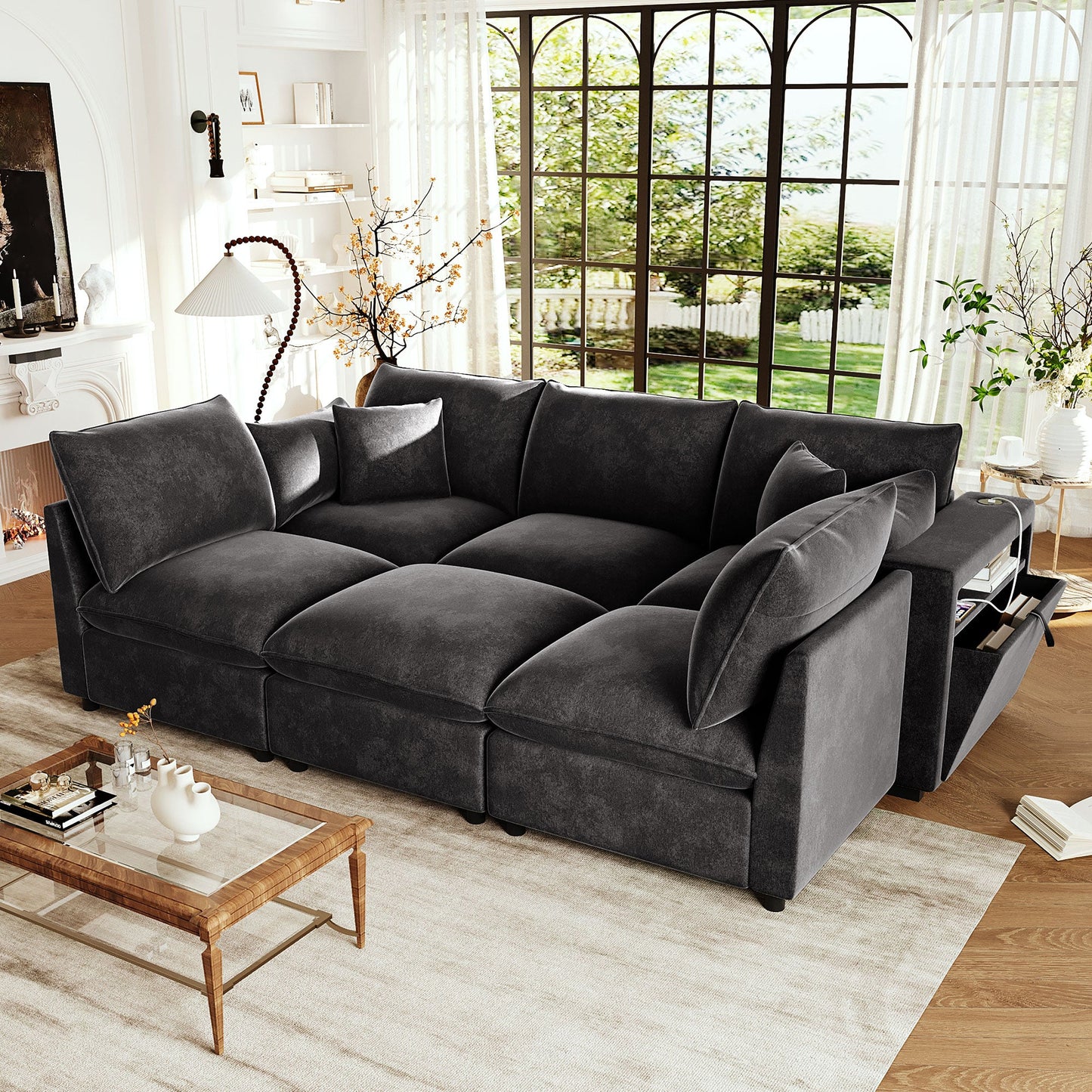 Modern Sectional Sofa Modular Sofa with Movable Ottoman