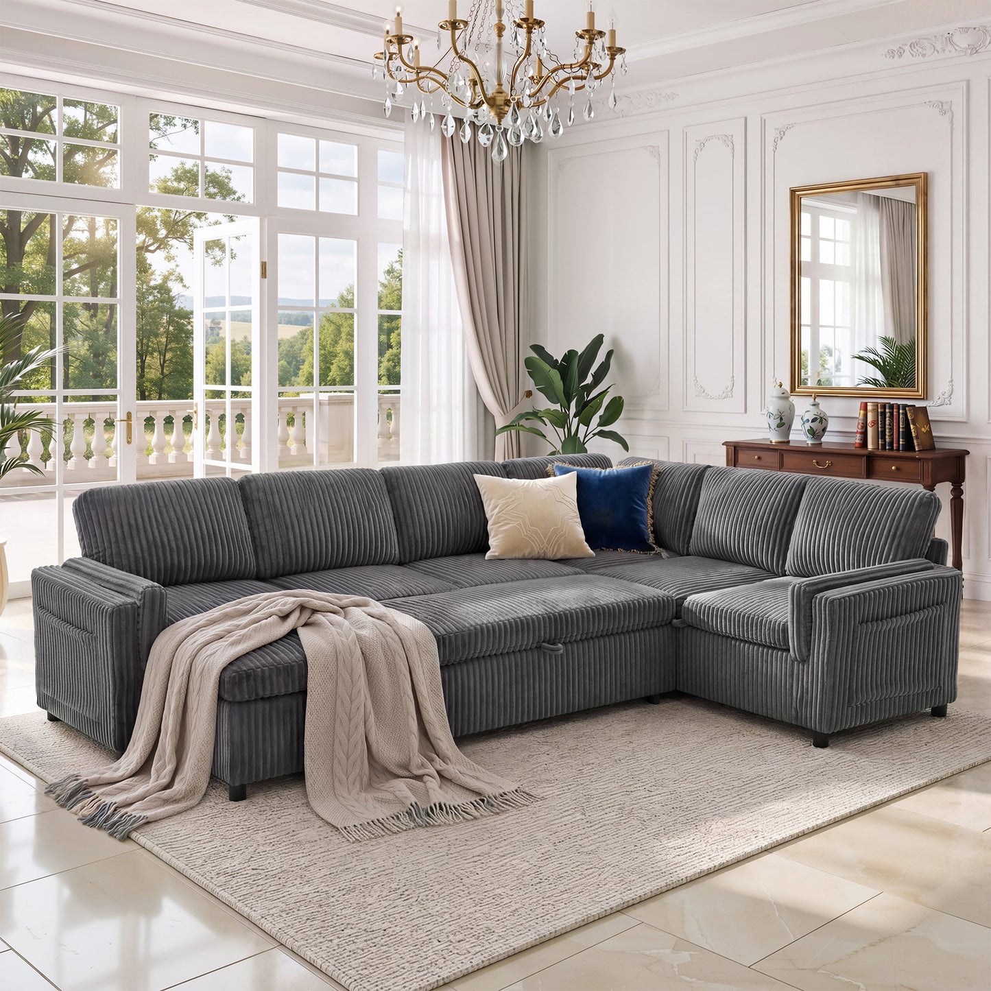 Convertible Sofa Bed Pull Out Sofa Bed 111" Sectional Sofa