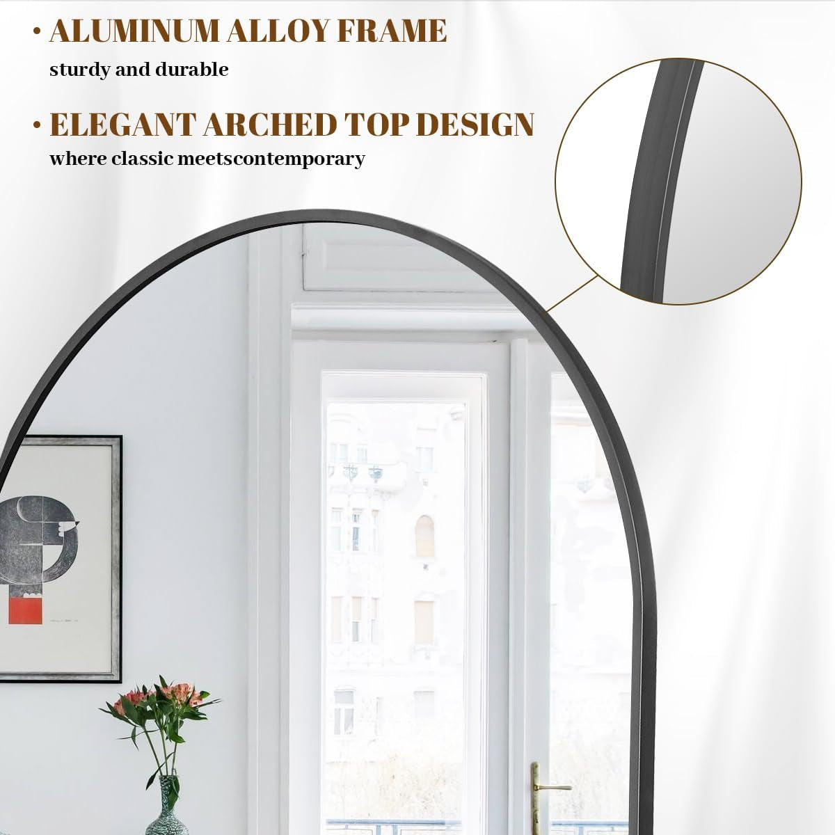 30x71 Inch Arched Full Length Mirror Black Aluminum Frame