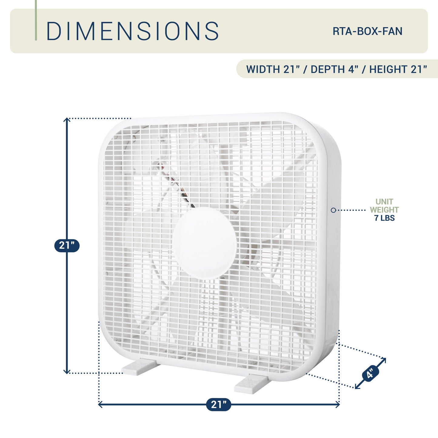 20 Inch Box Fan - 3-Speed Portable Cooling Fan with Carry Handle