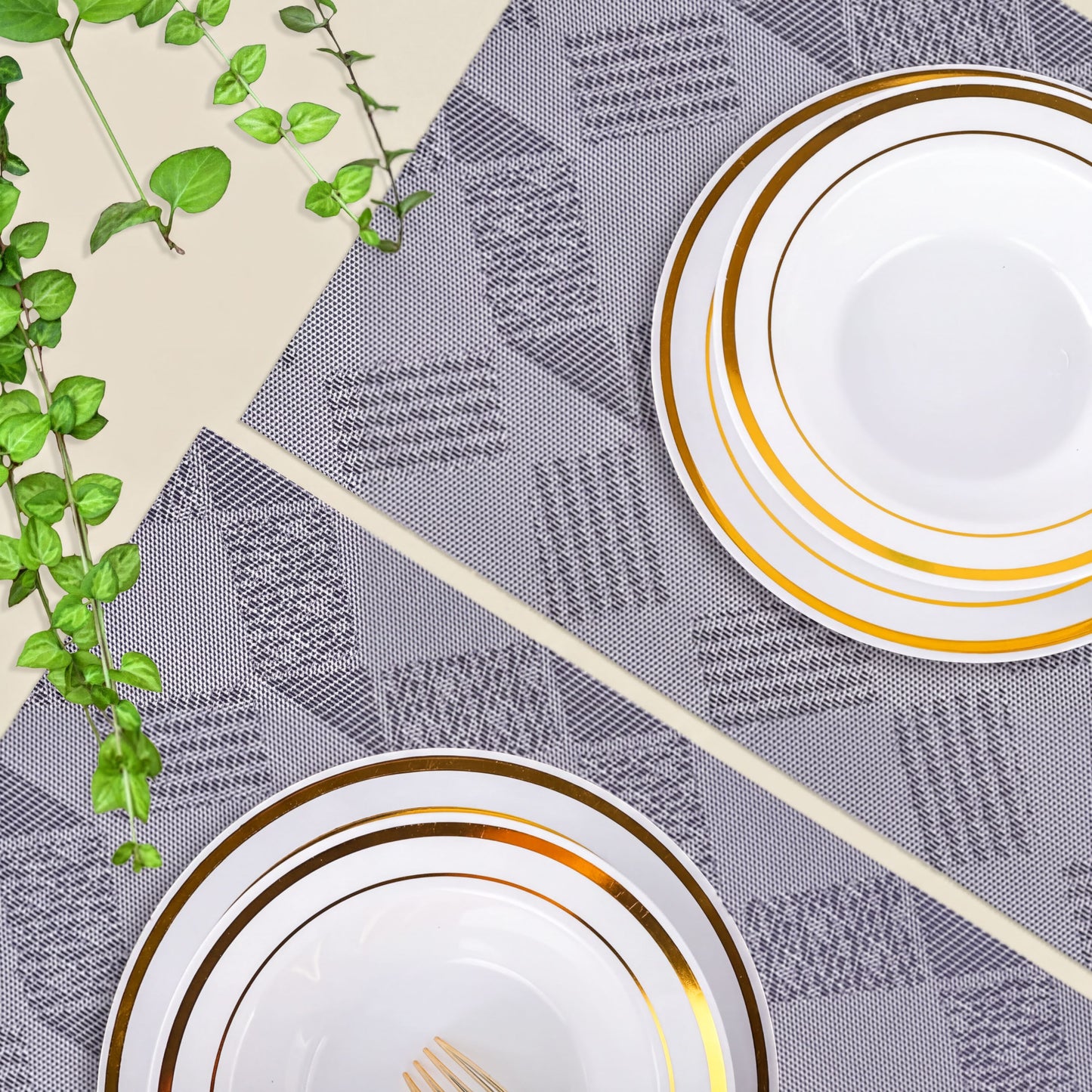 PVC Placemats – Non Slip Table Protectors for Dining Table, Gray & Silver