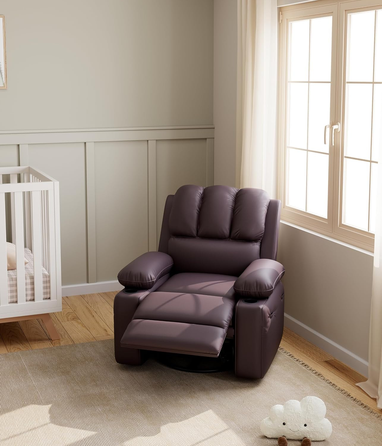 Leather Recliner Chair Brown Medium With Cup Holders And 150 Degree Recline