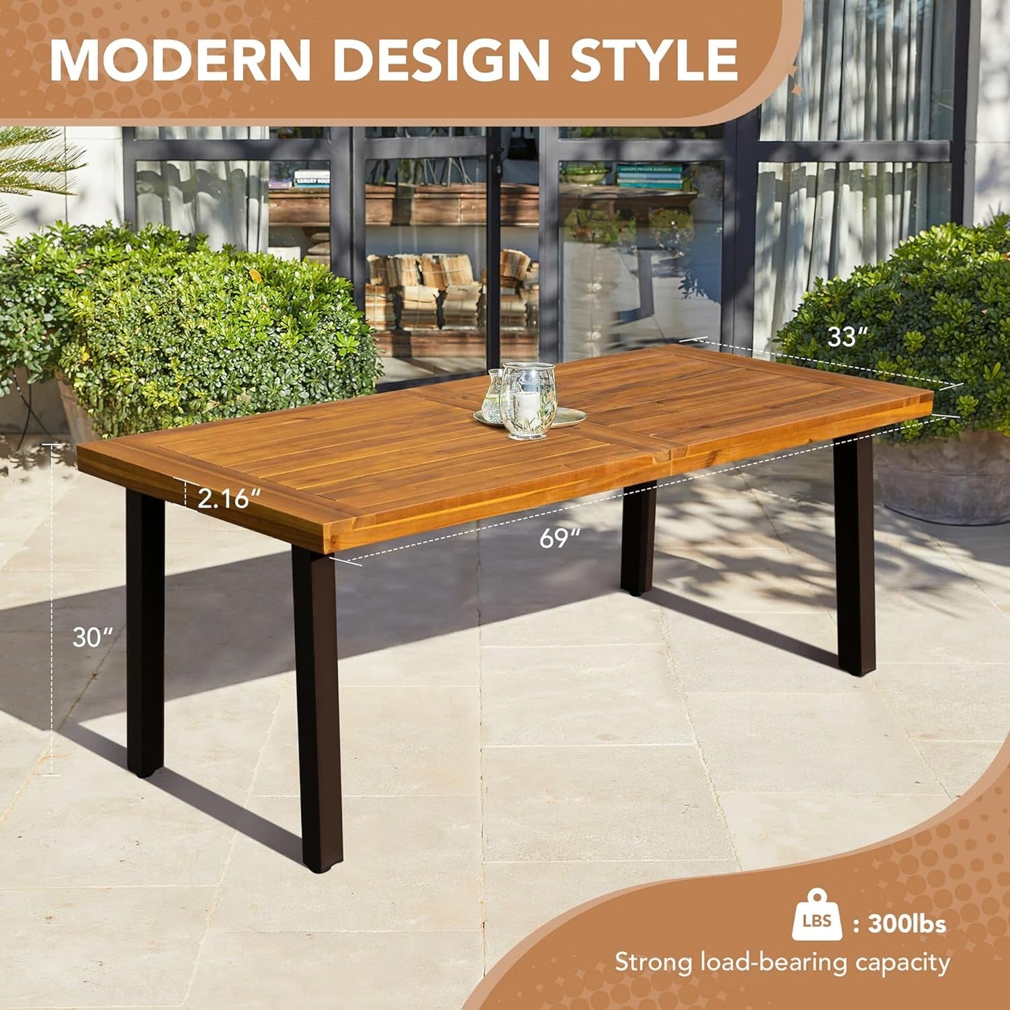 Acacia Wood Dining Table For 6 With Iron Legs IndoorOutdoor