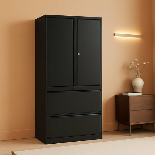 Two Drawer Lateral File Cabinet Locking Metal Storage Cabinet Black For Letter And Legal Files
