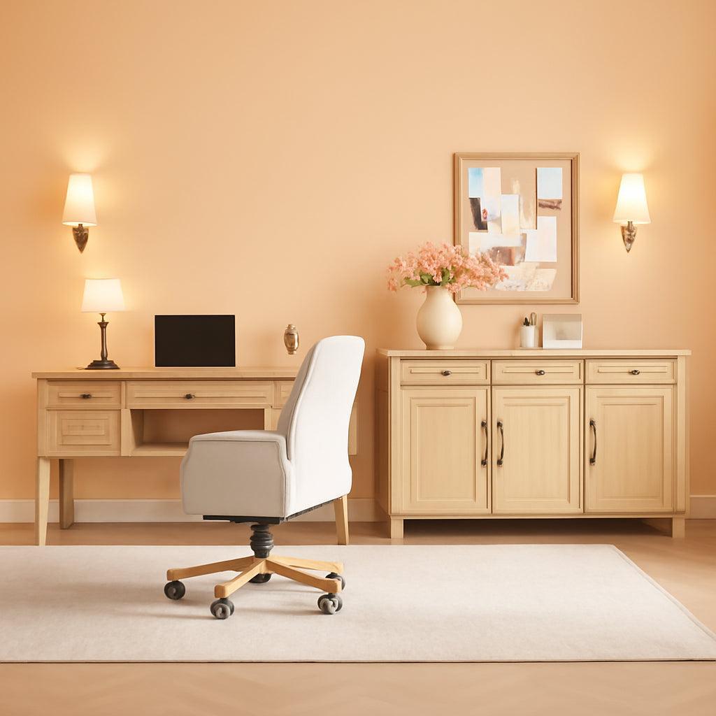 56 Inch Oak Executive Desk With Integrated Charging System