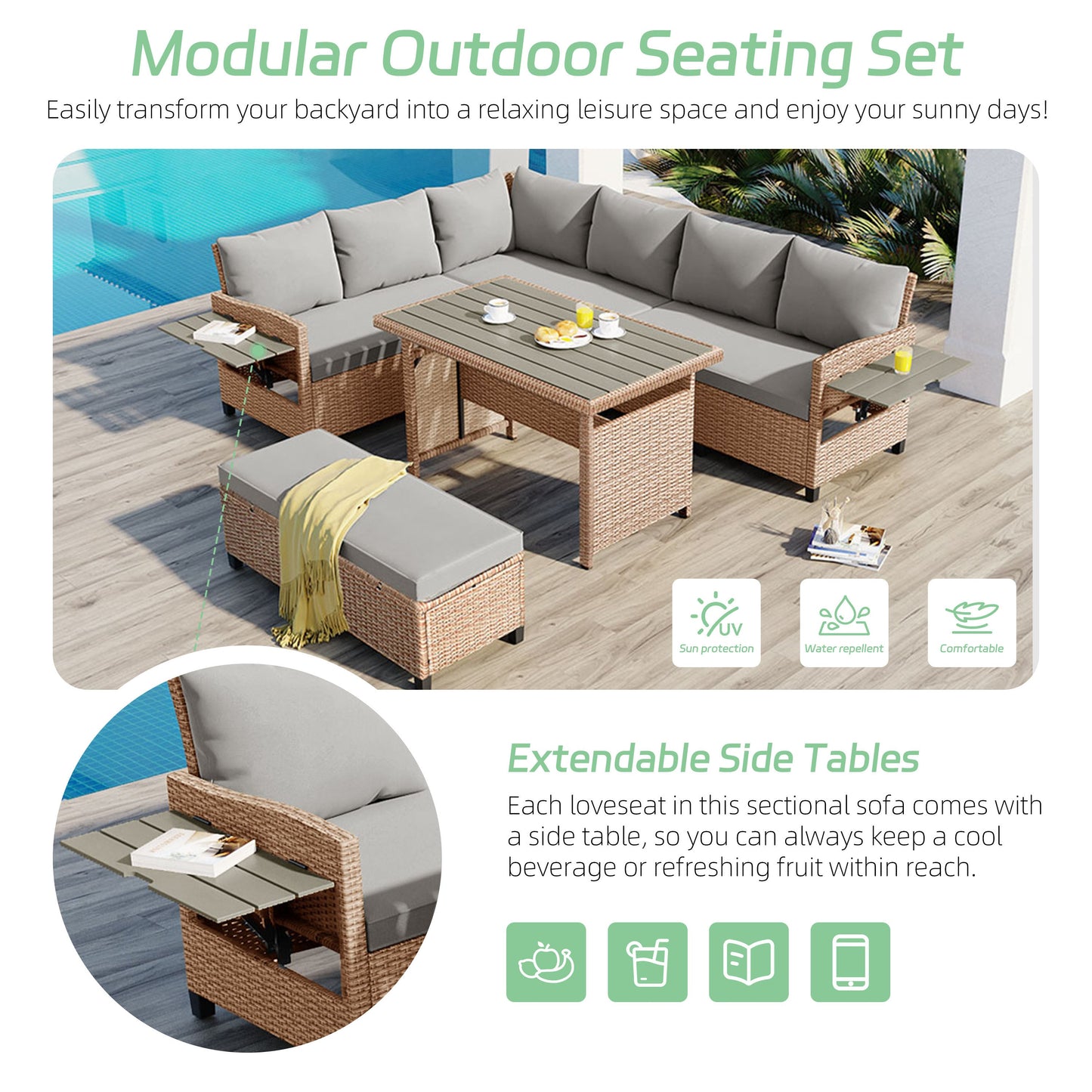 TOMAX 5-Piece Outdoor Patio Rattan Sofa Set