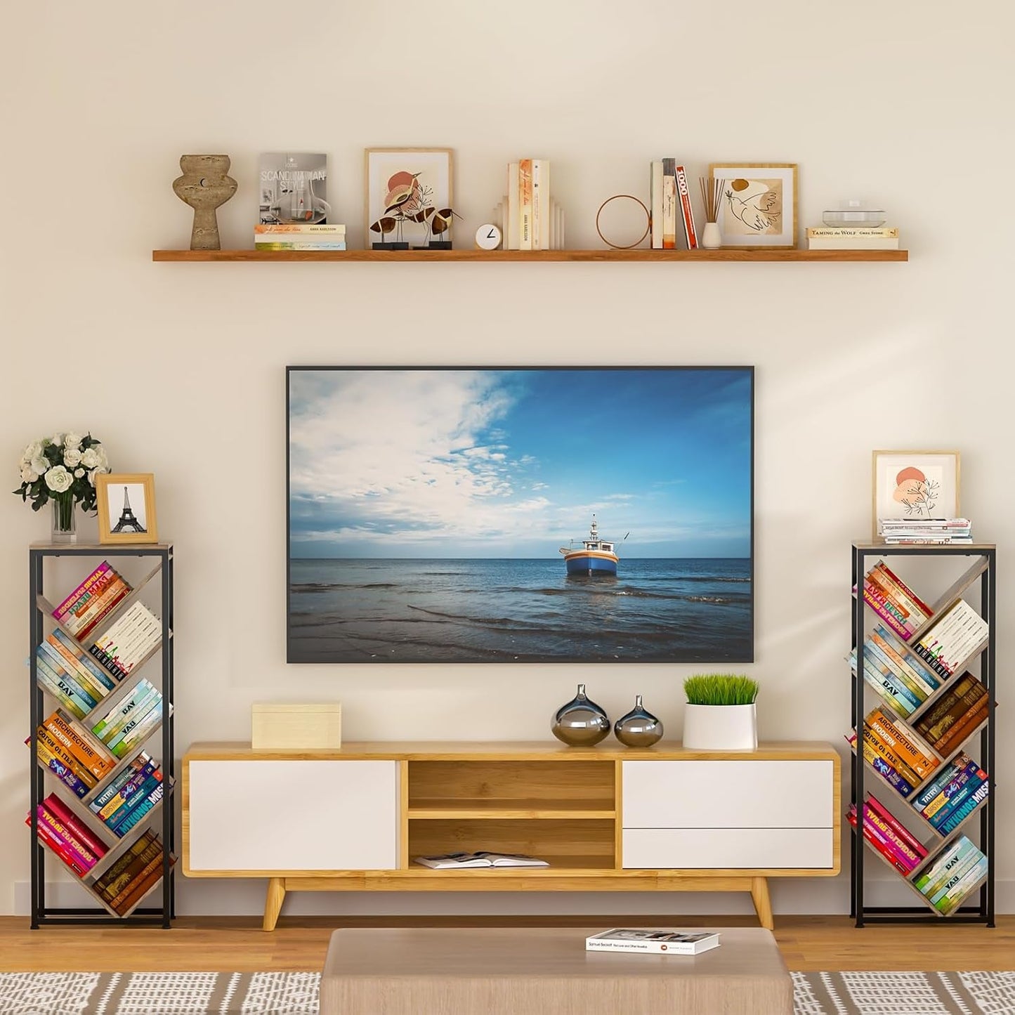 Tree Bookshelf 9 Tier Floor Standing Wooden Bookcase For Small Spaces