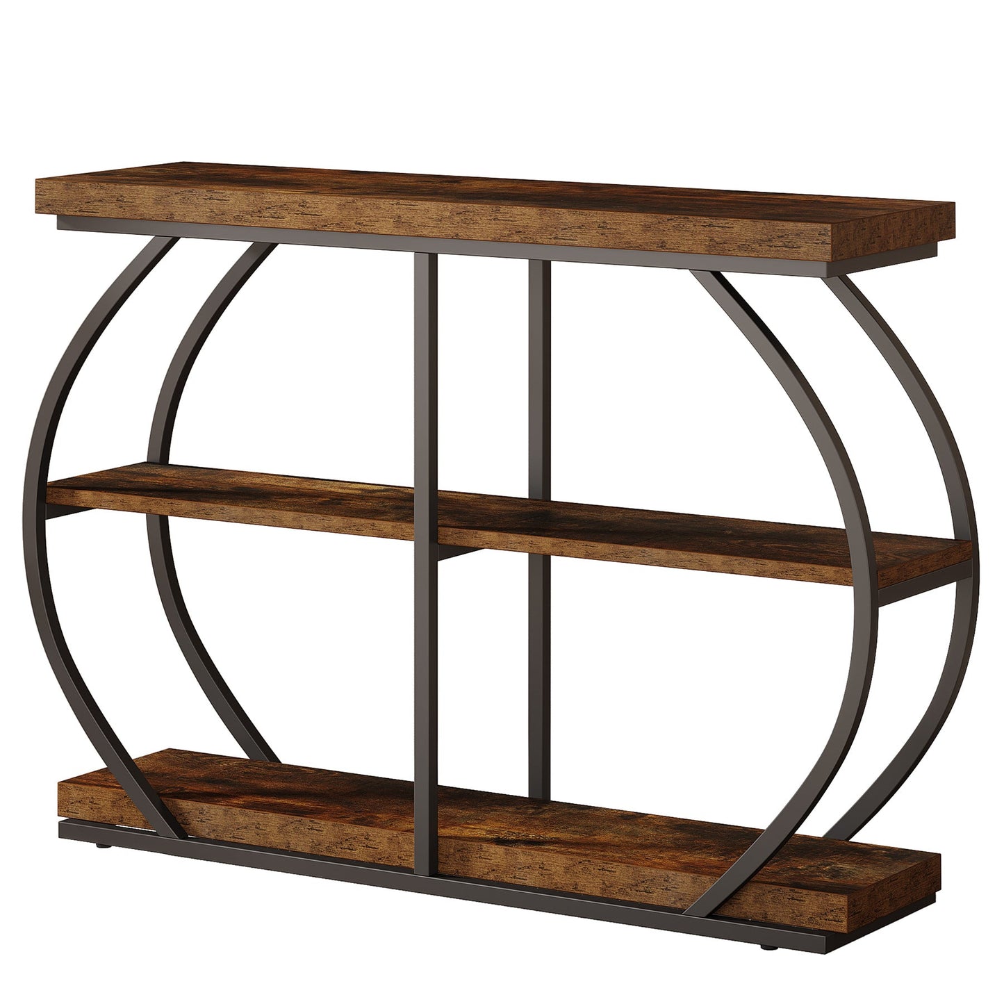 41.3" Industrial Console Table, 3-Tier Entryway Table with Arched Metal Frame