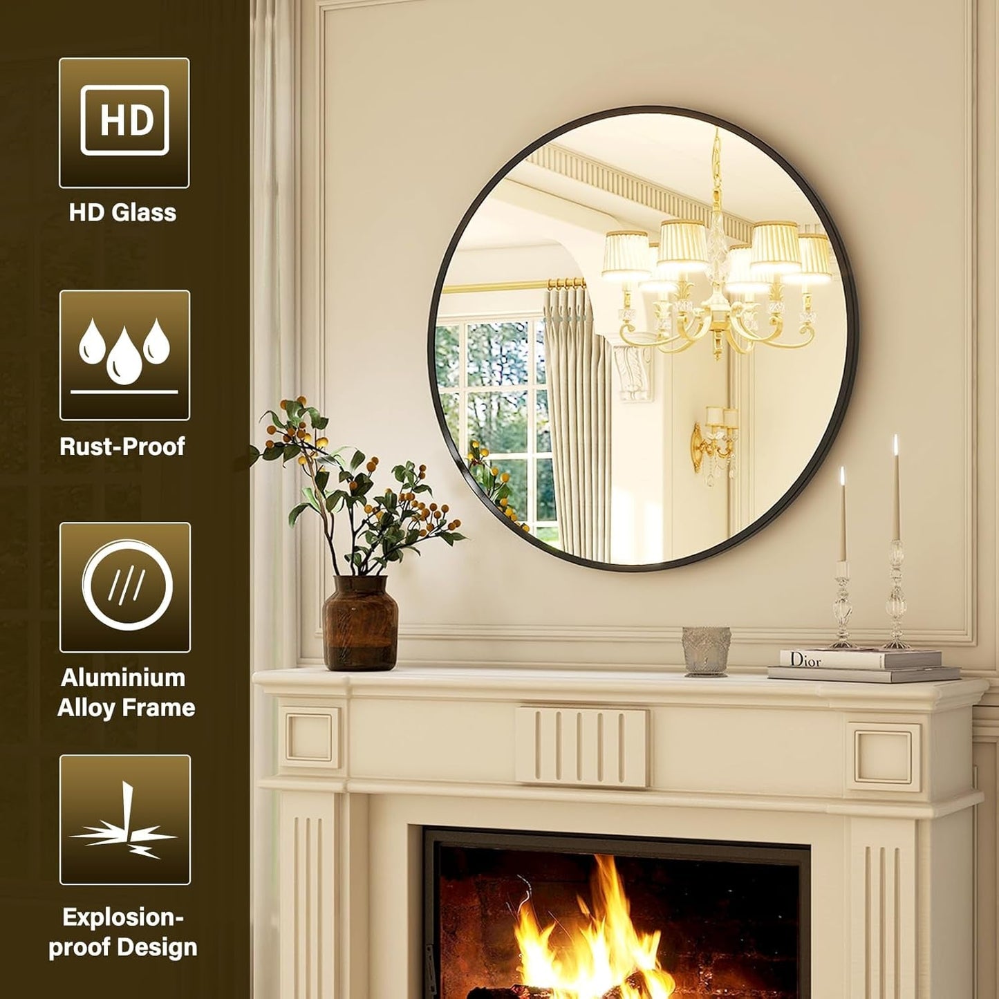 30 Inch Matte Black Round Wall Mirror Bathroom Decor