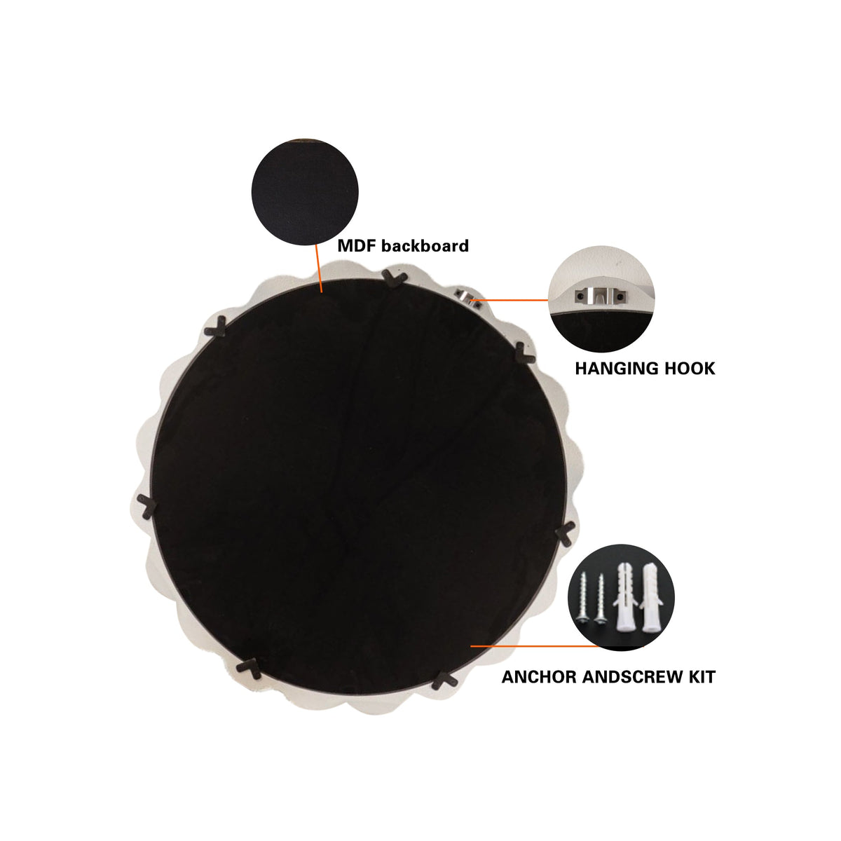 White Scalloped Round Wall Mirror
