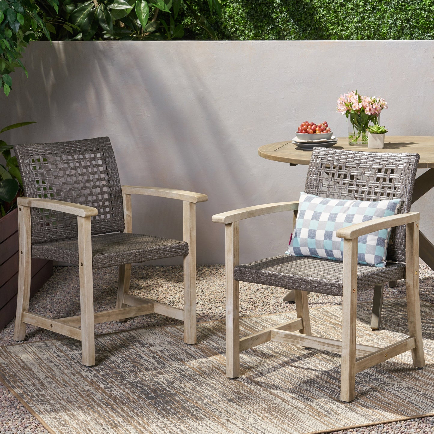 Hampton Wood and Wicker Dining Chair Set of 2