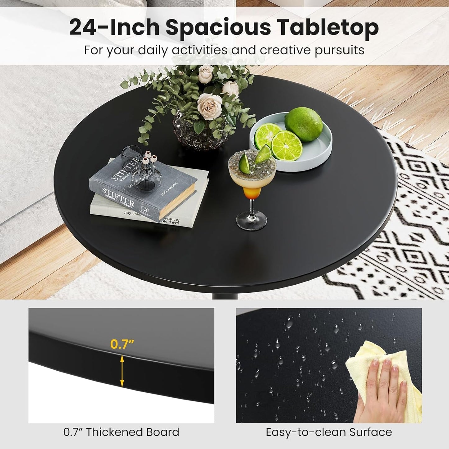 Bar Table Convertible Height Twenty Four Inch Round Top Surface